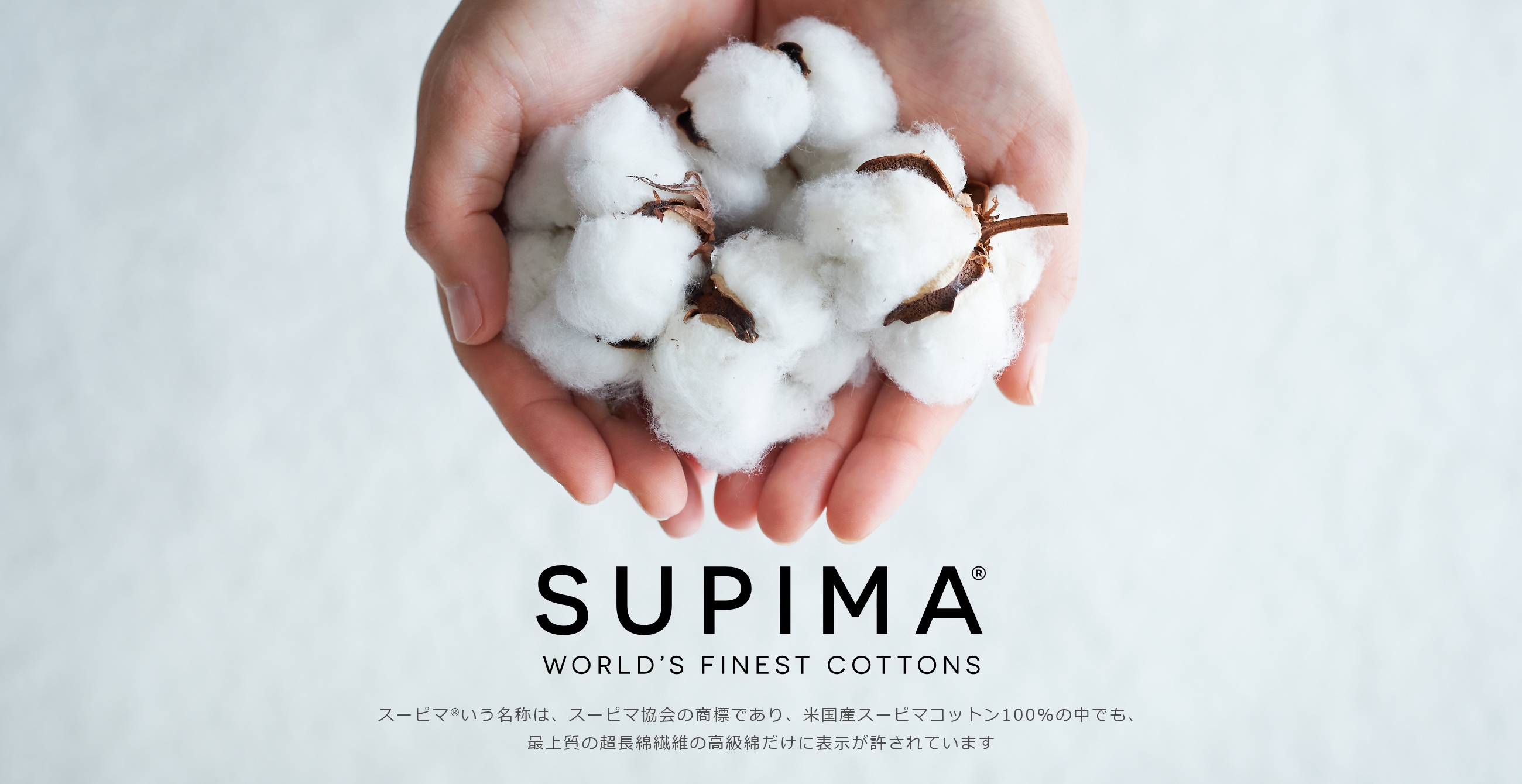 SUPIMA(R) WORLD'S FINEST COTTONS/スーピマ®いう名称は、スーピマ協会の商標であり、米国産スーピマコットン100%の中でも、最上質の超長綿繊維の高級綿だけに表示が許されています